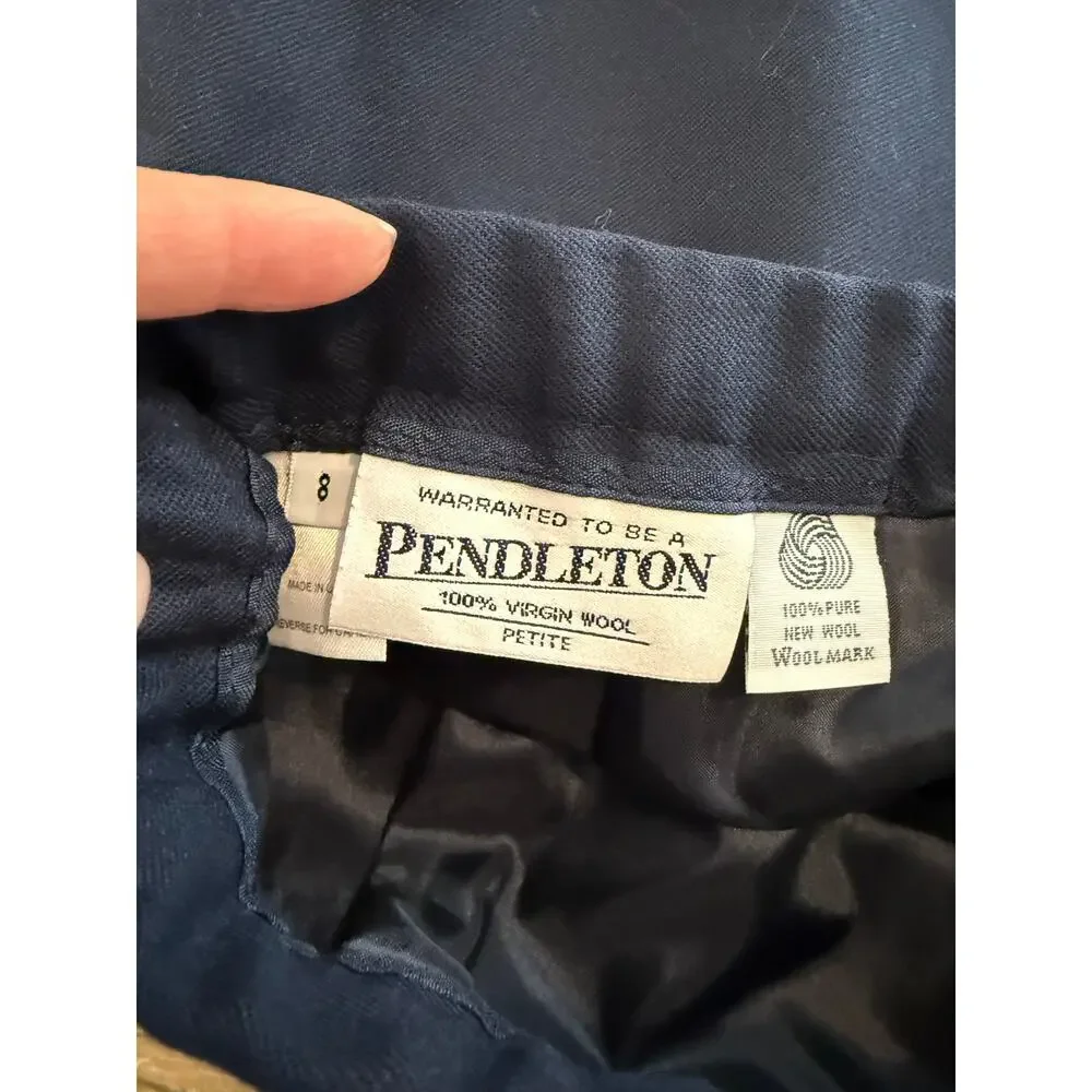 Vintage Pendleton High Waisted Wool Skirt Navy Blue 8